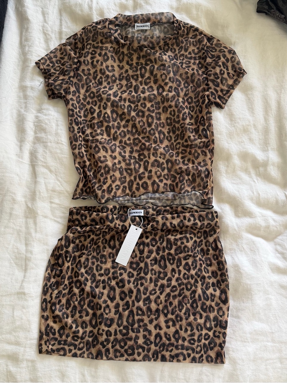Inamorata Mesh Skirt + Baby Tee Set in Leopard